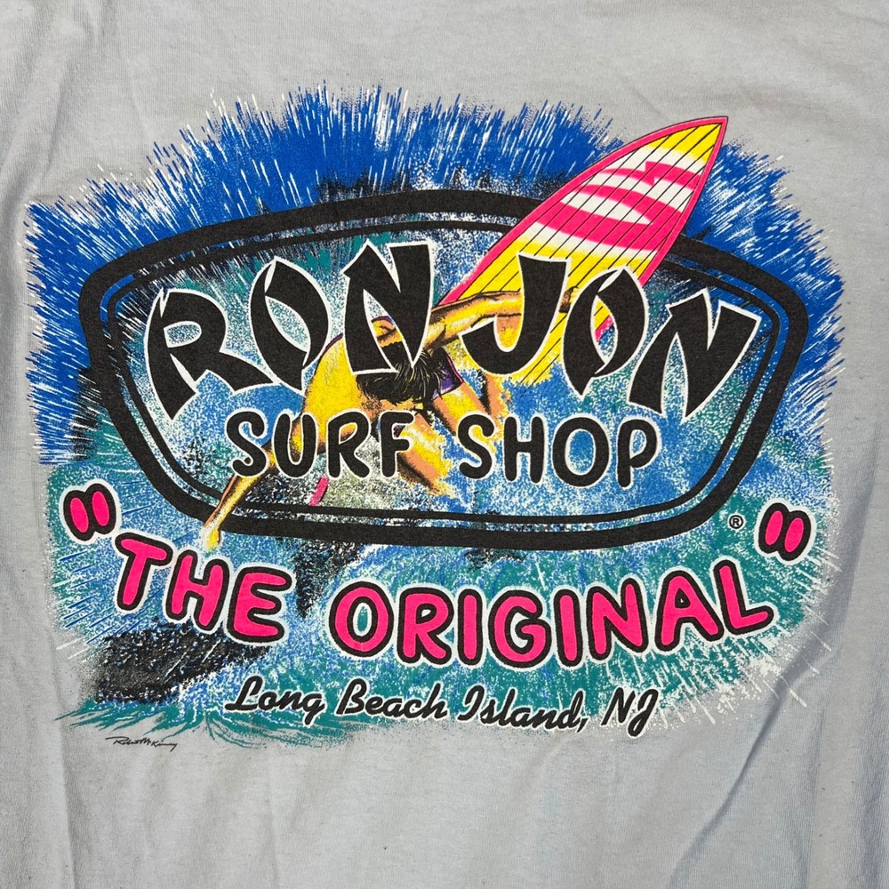 Ron Jon Surf Shop T-Shirt Men's Medium Light Blue Long Beach Island New Jersey